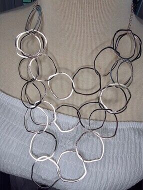 Silvertone Ring Necklace 12.5 inches long